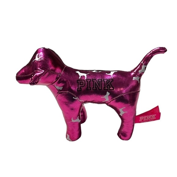 Victoria’s Secret PINK - Hot Pink Metallic Plush Logo Dog - Picture 3 of 6